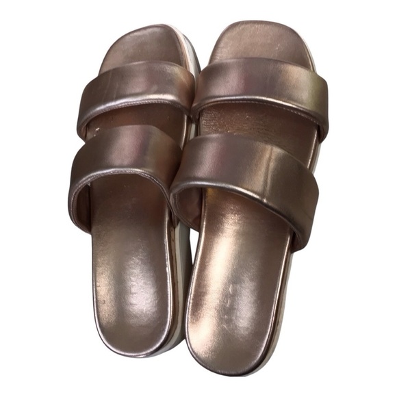 Aldo Shiny Metallic Rose Gold Platform Slip On Sandals EUC size 9 - Picture 1 of 7